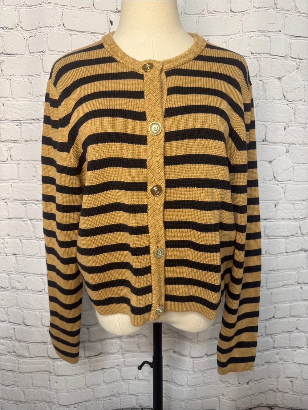 J. Crew 100% Cotton Striped Cardigan Sweater NEW Size L Large